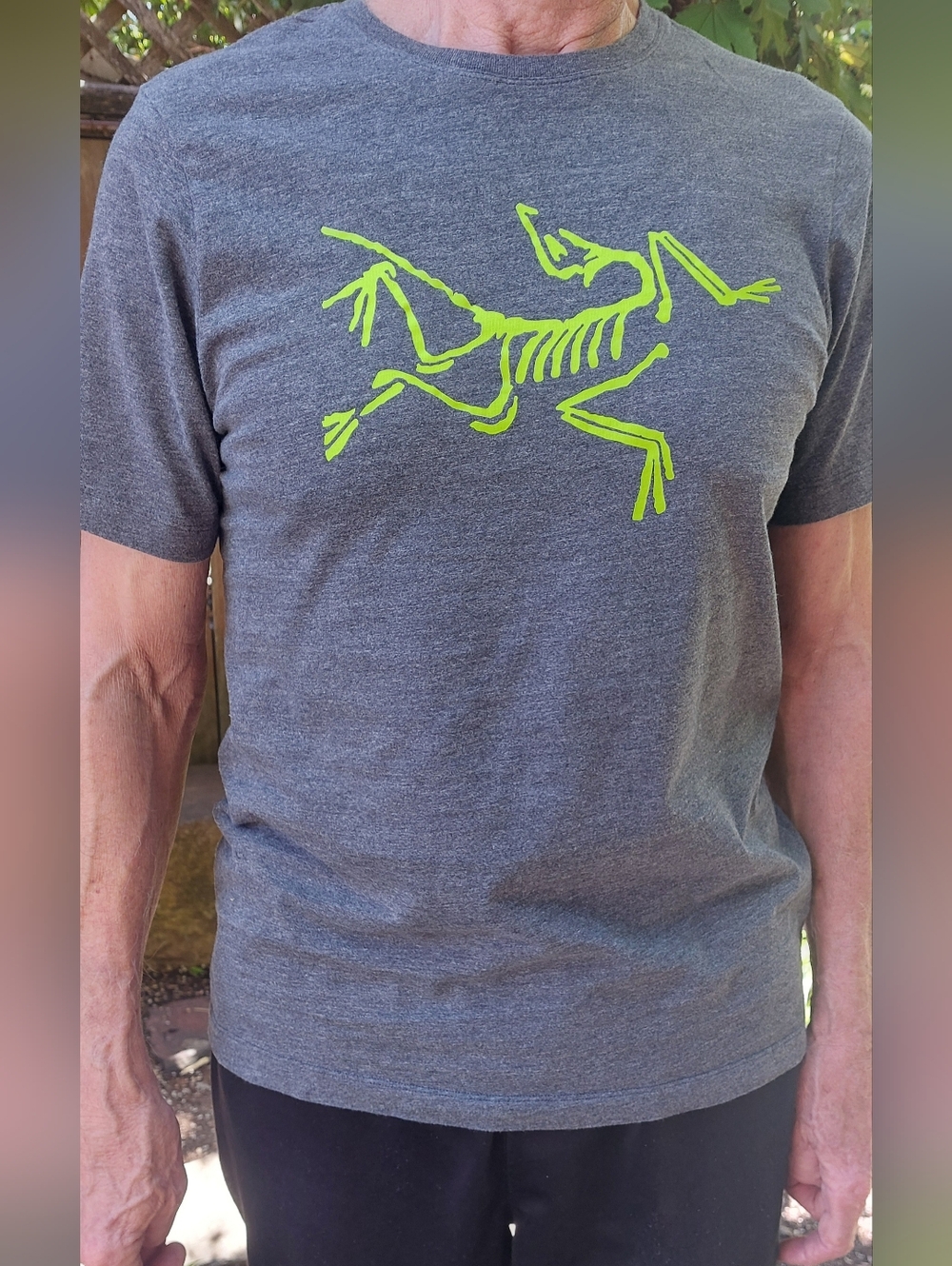 Arc'teryx Heather Dark Gray T-Shirt with Neon Green Logo Graphic